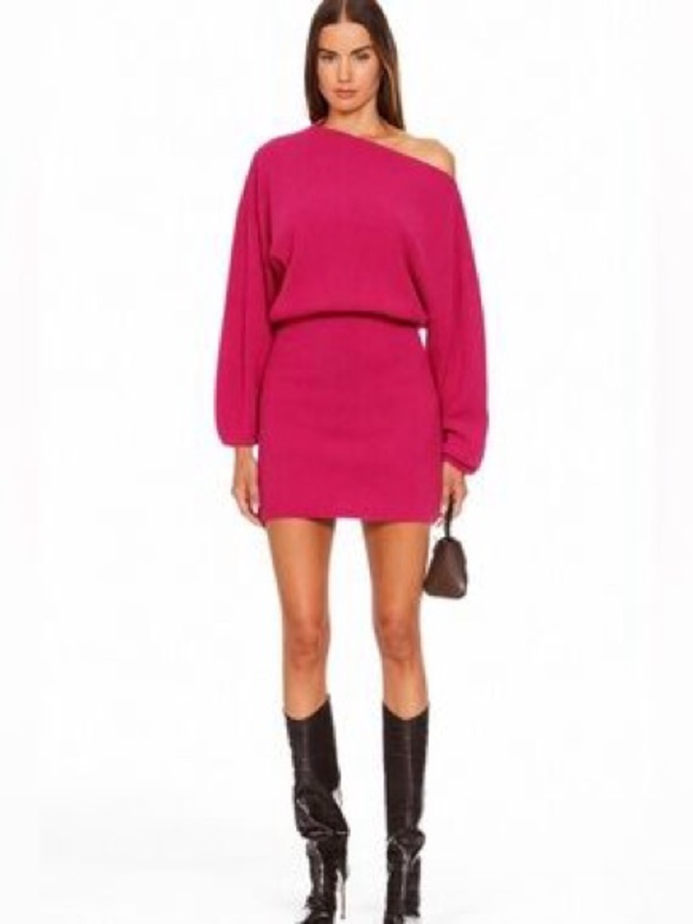 The Sei Wool Blend Off-Shoulder Fuchsia Knit Mini Dress